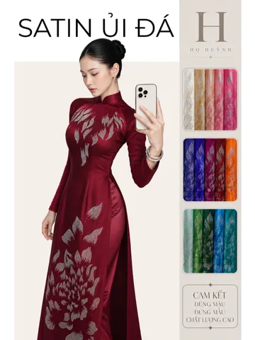 [Áo dài họ Huỳnh] Áo dài truyền thống nữ- Satin ủi đá [cam kết không rớt đá]_Vải may áo dài