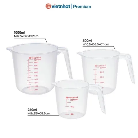 Bộ 3 ca đong chia vạch nhựa Việt Nhật 250ml, 500ml, 1000ml 838835