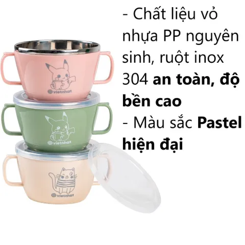 Ca cách nhiệt 2 quai nhựa inox 500ml có nắp  Việt Nhật
