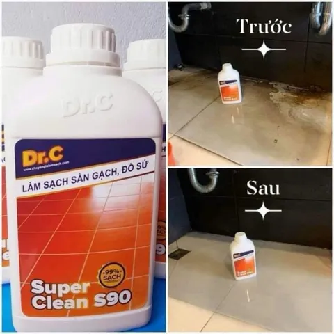 (Tặng 1 sủi tường, sàn) Chất tẩy Làm Sạch Sàn Gạch, Đồ Sứ Super Clean S90 Can 1Lít - S90 - 01