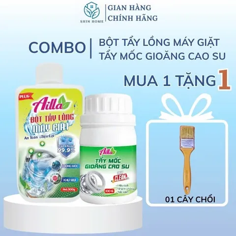 Bột Tẩy Lồng Máy Giặt Ailla 300Gr + Tẩy Mốc Gioăng Cao Su Ailla 100Gr