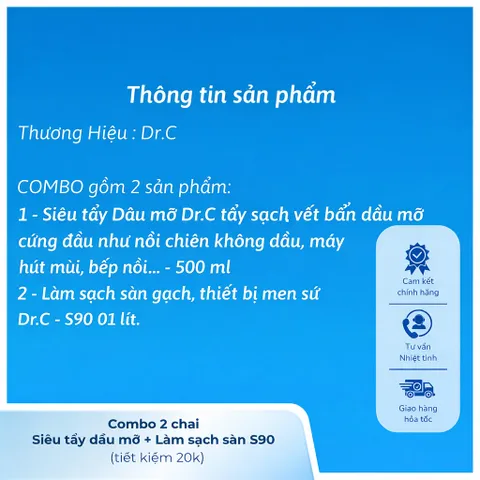 [Combo TIẾT KIỆM 20K] Siêu tẩy dầu mỡ đa năng Dr.C + Làm sạch sàn gạch, thiết bị men sứ S90 Dr.C