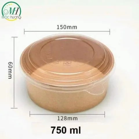 50 Bát Tô Giấy Kraft Cao Cấp Kèm Nắp Chịu Nhiệt, Hộp Đựng Thực Phẩm Tiện Lợi