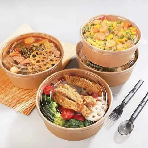 50 Bát Tô Giấy Kraft Cao Cấp Kèm Nắp Chịu Nhiệt, Hộp Đựng Thực Phẩm Tiện Lợi