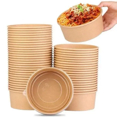 50 Bát Tô Giấy Kraft Cao Cấp Kèm Nắp Chịu Nhiệt, Hộp Đựng Thực Phẩm Tiện Lợi