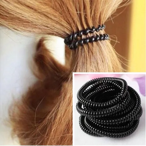 20 Dây buộc tóc lò xo - dây cột tóc nhựa xoắn bé màu đen