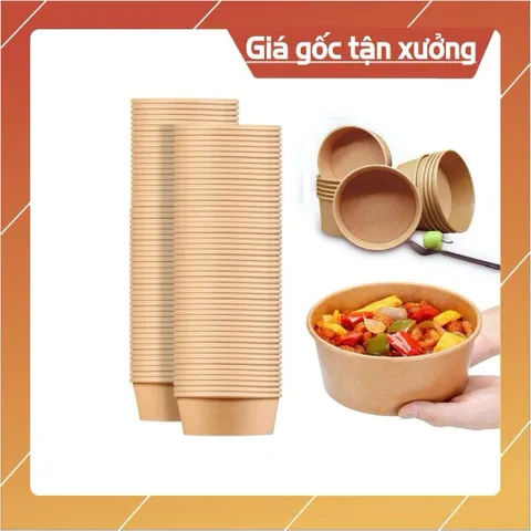 Combo 50 chiếc tô giấy nâu dùng một lần cao cấp có kèm nắp pp 750ml và 1000ml 838929
