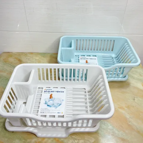 Rổ (Khay) nhựa úp bát chén ráo nước Việt Nhật (3535), Giá úp bát đĩa có ống đũa đa năng kèm khay hứng thoát nước