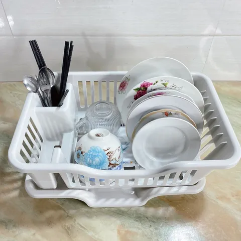 Rổ (Khay) nhựa úp bát chén ráo nước Việt Nhật (3535), Giá úp bát đĩa có ống đũa đa năng kèm khay hứng thoát nước