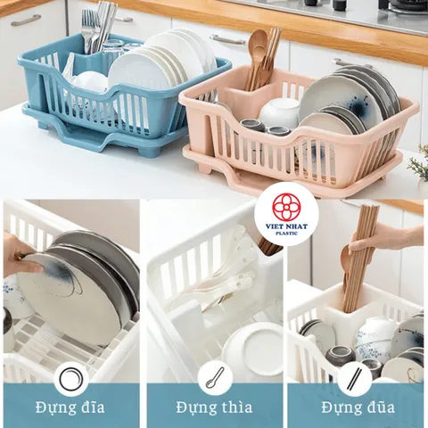 Kệ Úp Chén Bát Tiện Ích Có Kèm Khay Thoát Nước Việt Nhật 3535 Rổ Úp Chén Bát - Việt Nhật Plastic Official