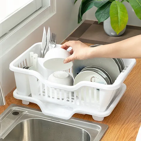 Rổ (Khay) nhựa úp bát chén ráo nước Việt Nhật (3535), Giá úp bát đĩa có ống đũa đa năng kèm khay hứng thoát nước