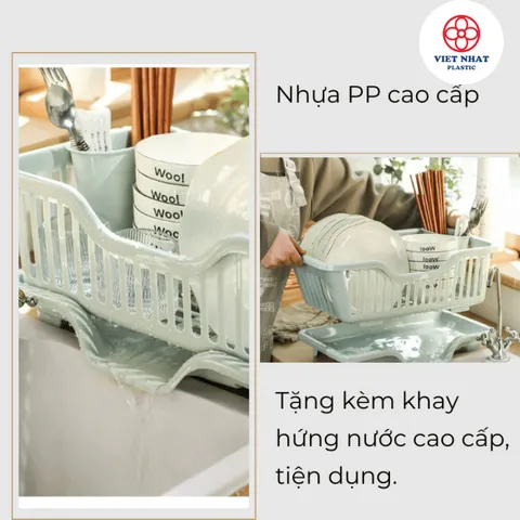 Kệ Úp Chén Bát Tiện Ích Có Kèm Khay Thoát Nước Việt Nhật 3535 Rổ Úp Chén Bát - Việt Nhật Plastic Official