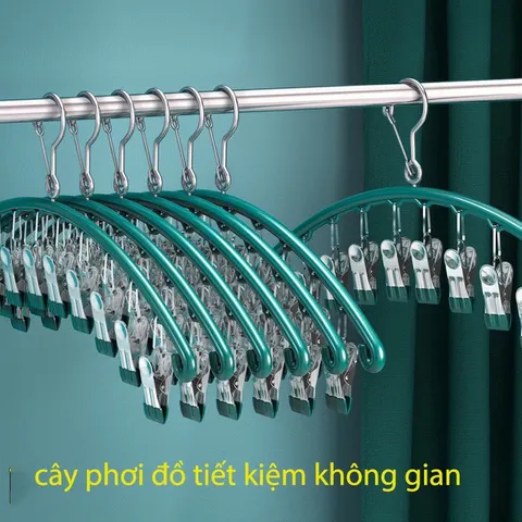 Móc treo quần áo tiện dụng - Móc treo đồ lót, móc kẹp treo quần áo 10 kẹp phơi đồ đa năng, gấp gọn