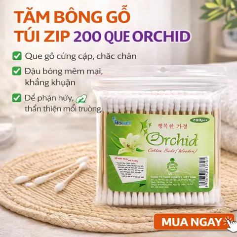 Tăm Bông Gỗ 200 Que Orchid