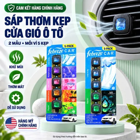 [CHUẨN MỸ] Kẹp Nước Hoa Cửa Gió Ô Tô Febreze Car Vent Clips Vỉ 5 Kẹp (10ml - 10.4ml) Khử