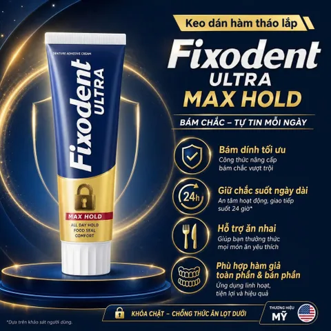 [LẺ 1 TUÝP] Kem Dán Hàm Giả Fixodent Ultra Max Hold 62g - Hàng Mỹ