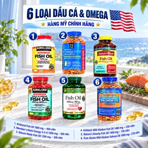 Dầu Cá & Omega Cao Cấp Nhập Khẩu Mỹ (Kirkland, Nature Made, Member's Mark, Nature's Bounty, Pure Alaska)