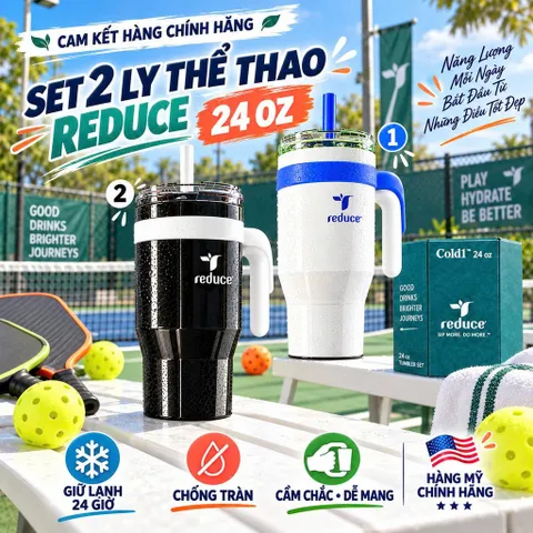 [NỘI ĐỊA MỸ] Bộ Đôi Ly Giữ Lạnh Reduce Cold1 24oz 710ml Quai Cầm Liền Thân Kèm Ống Hút Giữ Lạnh 24H