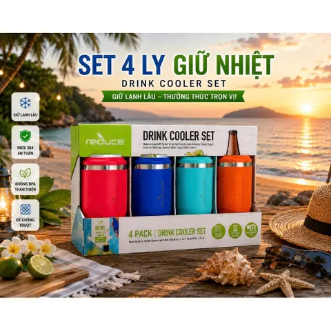 [HÀNG MỸ CHÍNH HÃNG] Set 4 Bình Giữ Nhiệt Giữ Lạnh Đa Năng Reduce Drink Cooler Set (14 oz / 414ml)