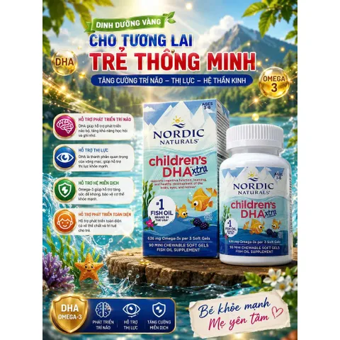 [HÀNG MỸ] Viên Nhai Dầu Cá Đậm Đặc Nordic Naturals Children's DHA Xtra 636mg (90 Viên)