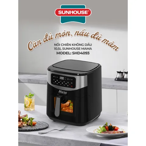 Nồi chiên không dầu 2 thanh nhiệt 10.5L SUNHOUSE MAMA SHD4093