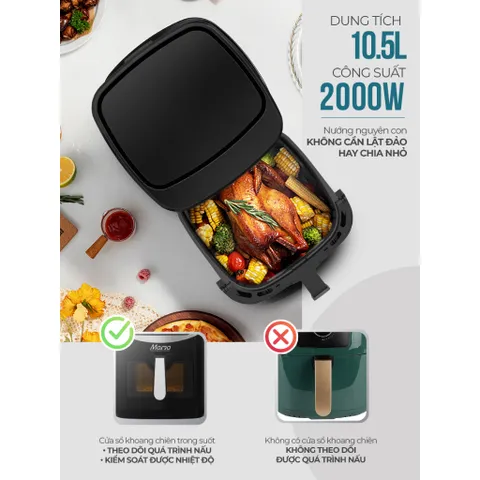 Nồi chiên không dầu 2 thanh nhiệt 10.5L SUNHOUSE MAMA SHD4093