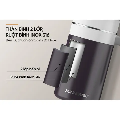 Bình cốc giữ nhiệt inox 316 Stay Table 520ml SUNHOUSE KS-TU520SB