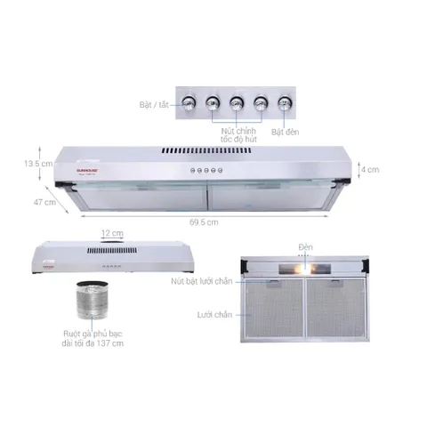 Máy hút mùi vỏ inox SUNHOUSE SHB6118I - Bảo hành tại nhà 18 tháng 839295