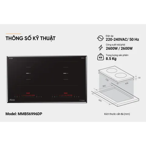 Bếp đôi điện từ SUNHOUSE MAMA MMB56996DP - Booster 2600W