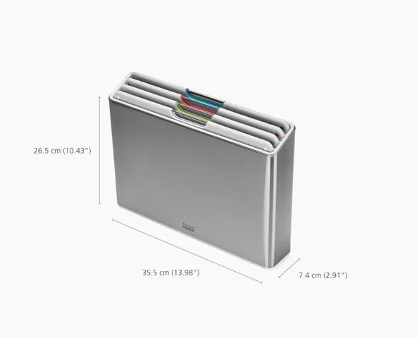 Bộ 4 thớt Joseph Joseph 1000072 Folio Steel 4pc Chopping Board Set Light Stone