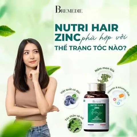 NUTRI HAIR ZINC - Viên uống Hỗ trợ giảm rụng tóc, nuôi dưỡng tóc chắc khỏe – Hộp 60 viên - Pháp