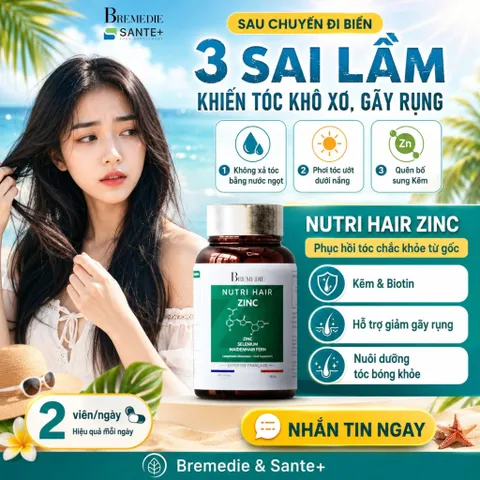 NUTRI HAIR ZINC - Viên uống Hỗ trợ giảm rụng tóc, nuôi dưỡng tóc chắc khỏe – Hộp 60 viên - Pháp
