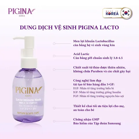 Dung dịch vệ sinh phụ nữ Pigina Lacto 150ml - Gel vệ sinh dịu nhẹ, cân bằng pH, chăm sóc vùng kín, khử mùi hiệu quả