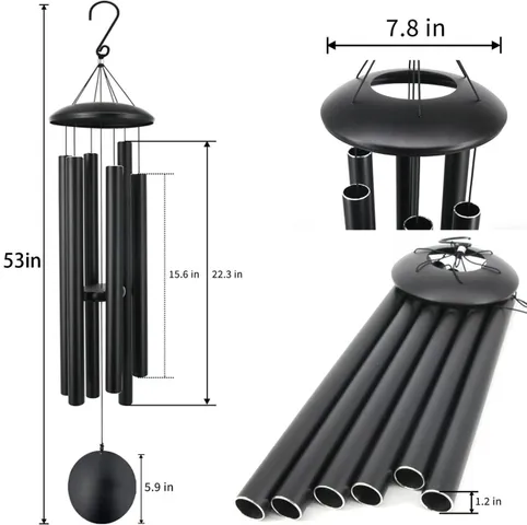 Chuông gió bằng nhôm, dài 53 inch (135 cm), gồm 6 ống nhôm (ĐK 2.2 cm, dày 1.2 mm), dùng treo trang trí, NSX Dehongyuan Lighting Factory, mới 100%