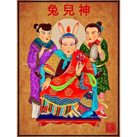 Khung  Tranh THỐ NHI THẦN treo tường hoặc thờ cúng