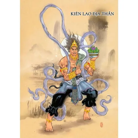 Khung  Tranh KIÊN LAO ĐỊA THẦN ( trong kinh ĐỊA TẠNG )  treo tường hoặc thờ cúng