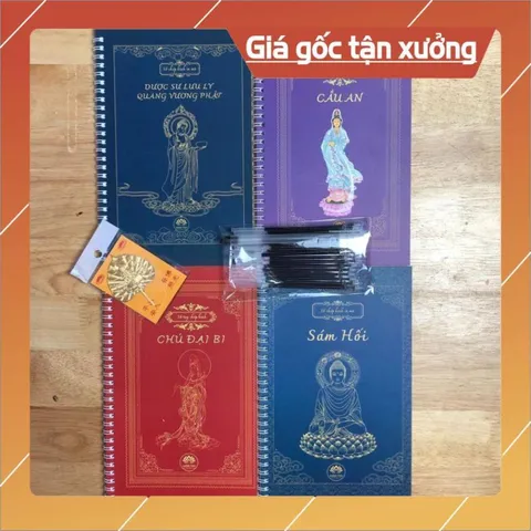 Combo 4 sổ chép kinh in mờ ( Đại Bi - Sám Hối - Dược Sư - Cầu An )  CÓ HOẢ TỐC