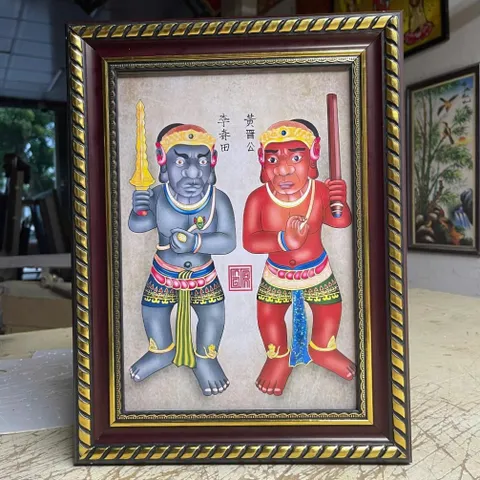Khung Tranh ÔNG ĐEN, ÔNG ĐỎ - có khung  có hoả tốc 3 CỠ