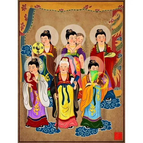 Khung  Tranh 12 BÀ MỤ - TAM TIÊU NƯƠNG NƯƠNG treo tường hoặc thờ cúng