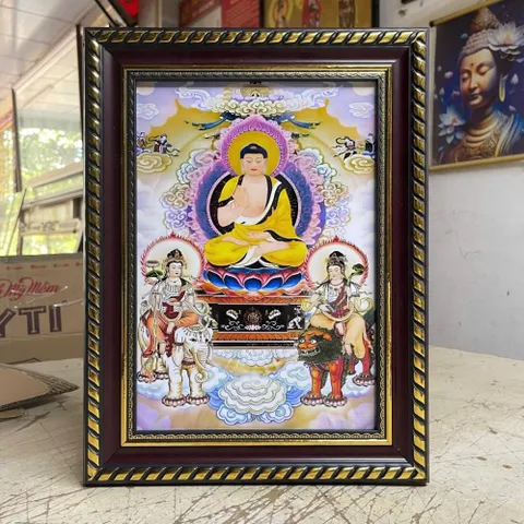 Khung Tranh HOA NGHIÊM TAM THÁNH - Có khung  có hoả tốc 3 CỠ