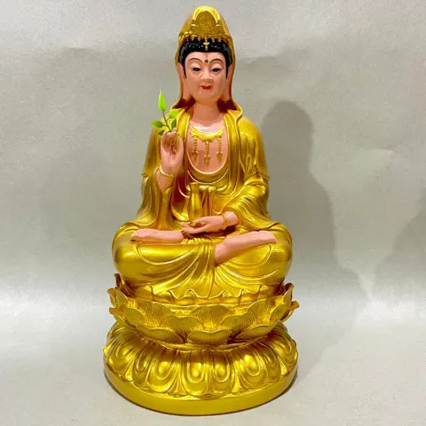 Tượng Quan Âm Màu Vàng Ngồi 30cm Nhựa Composite cực đẹp