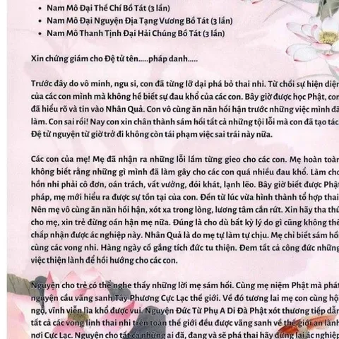 TO57 tờ chú Sám Hối Với Thai Nhi Khi Lỡ Phá Thai 1 tờ ép plastic siêu đẹp  2 SIZE A4 VÀ A3 ÉP PLASTICS
