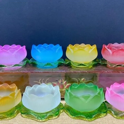 Đế Nến DÍNH LIỀN Hoa Sen Lưu Ly Nhiều Màu Đế Lá Sen Xanh nhiều mẫu cực đẹp