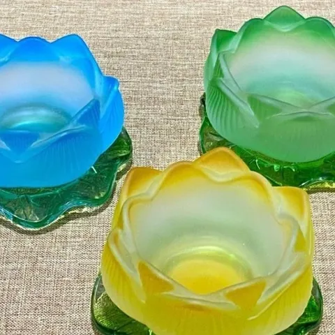 Đế Nến DÍNH LIỀN Hoa Sen Lưu Ly Nhiều Màu Đế Lá Sen Xanh nhiều mẫu cực đẹp