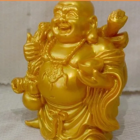 Tượng ngài Di Lặc Bồ Tát vác bao nâng thỏi vàng cao 13cm cực đẹp