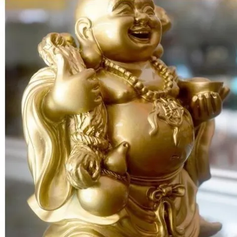 Tượng ngài Di Lặc Bồ Tát vác bao nâng thỏi vàng cao 13cm cực đẹp