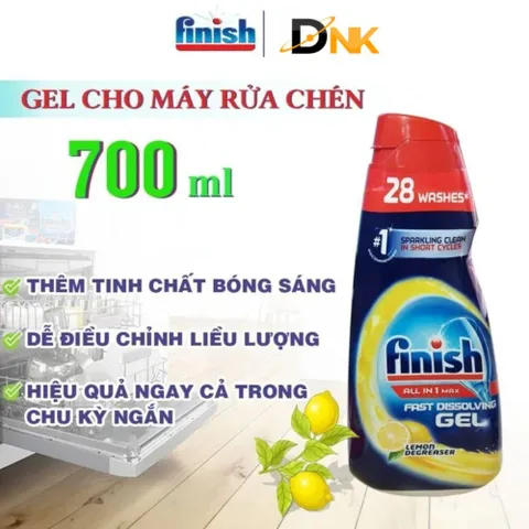 Gel Rửa Chén Máy Rửa Chén Finish All In 1 Max Gel Lemon 700ml Hương Chanh Nhập Khẩu Châu Âu