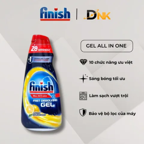 Gel Rửa Chén Máy Rửa Chén Finish All In 1 Max Gel Lemon 700ml Hương Chanh Nhập Khẩu Châu Âu