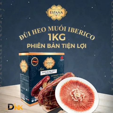 Đùi Heo Muối Mini Jamón Ibérico 1kg, Lợn Đen Tây Ban Nha – Set Dao + Giá Đỡ – Chuẩn Iberico 24 Tháng