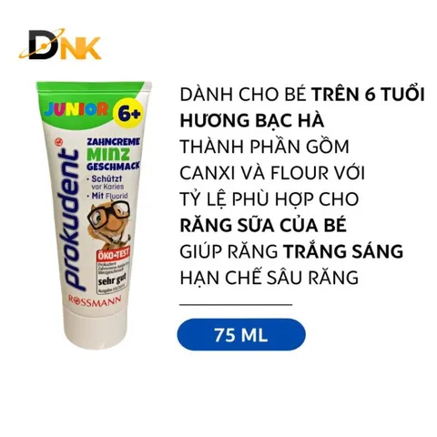 Kem đánh răng trẻ em Đức Prokudent Junior 6+ 75ml – Hương bạc hà nhẹ, ngừa sâu răng cho bé